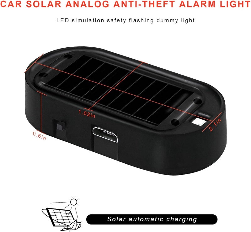 NYTKL 2PCS Car Solar Power Simulated Dummy Alarm, Anti-Theft Car Warning Light Fake Lamp with Light Sensor, Automotive Interior LED Flashing Security Lights with USB Charger Port (Blue+Red) - Image 2